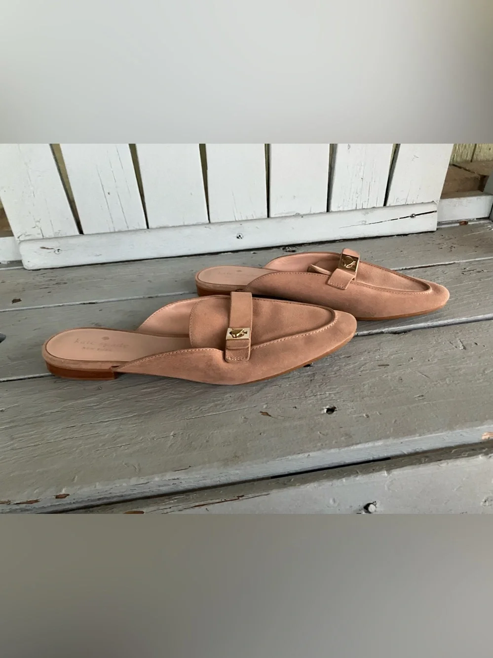 kate spade Blush soft leather Slip-On Mules with Gold Accent